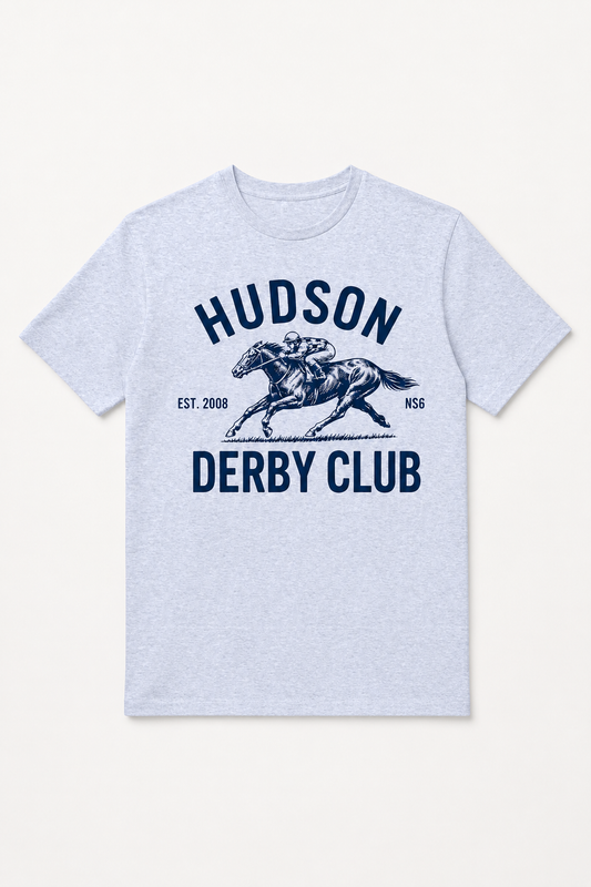 Hudson Derby Club Throwback tee in heather grey with front graphic by The Golf Company Ltd.