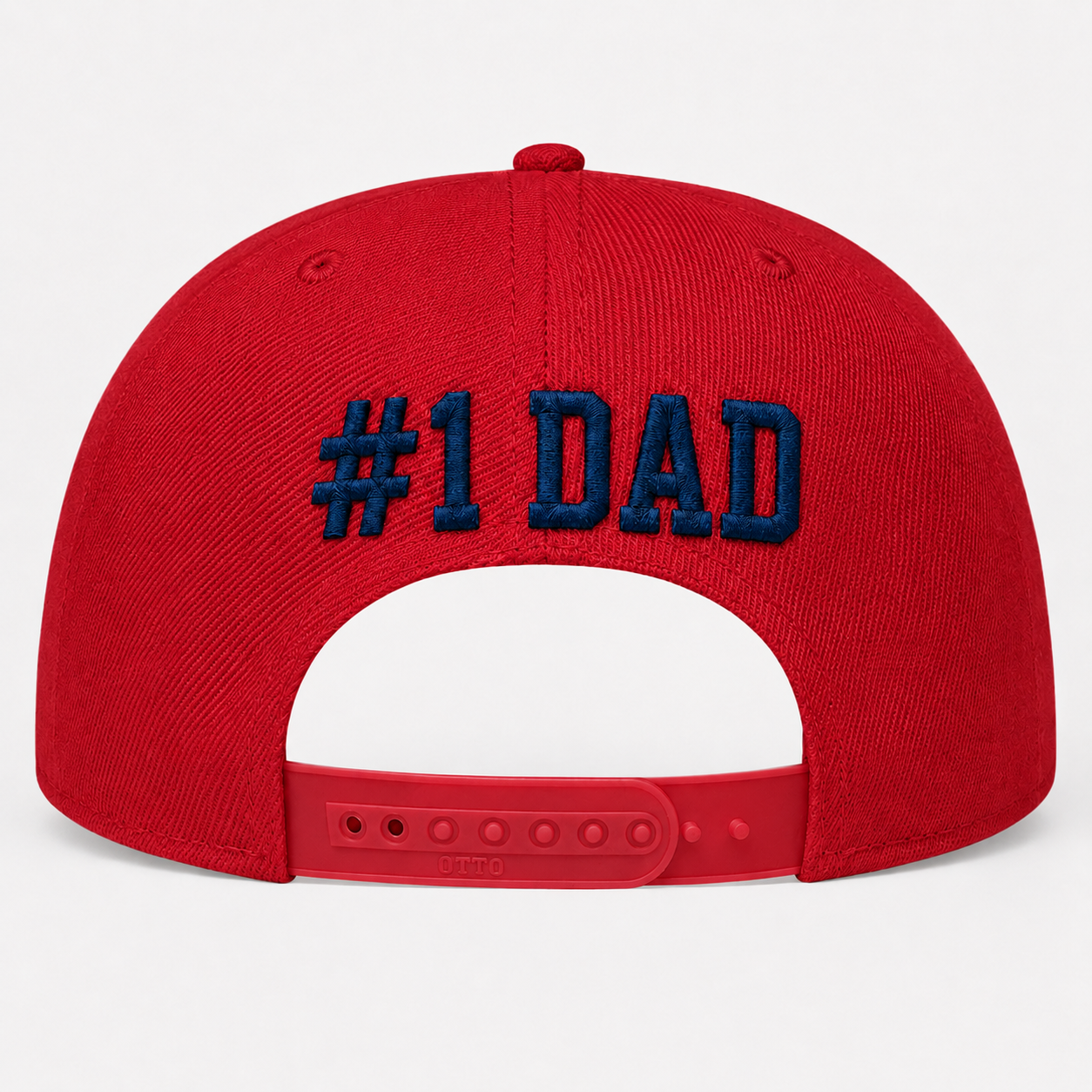 Red cap with '#1 DAD' text on a light gray background