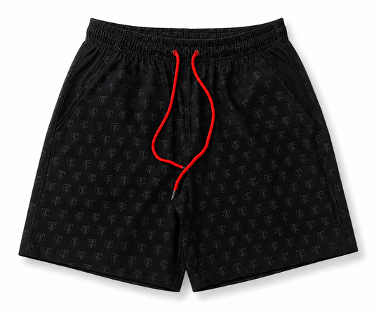 ATL Championship Performance Golf Short in black with tonal TGC monogram print and red drawcord
