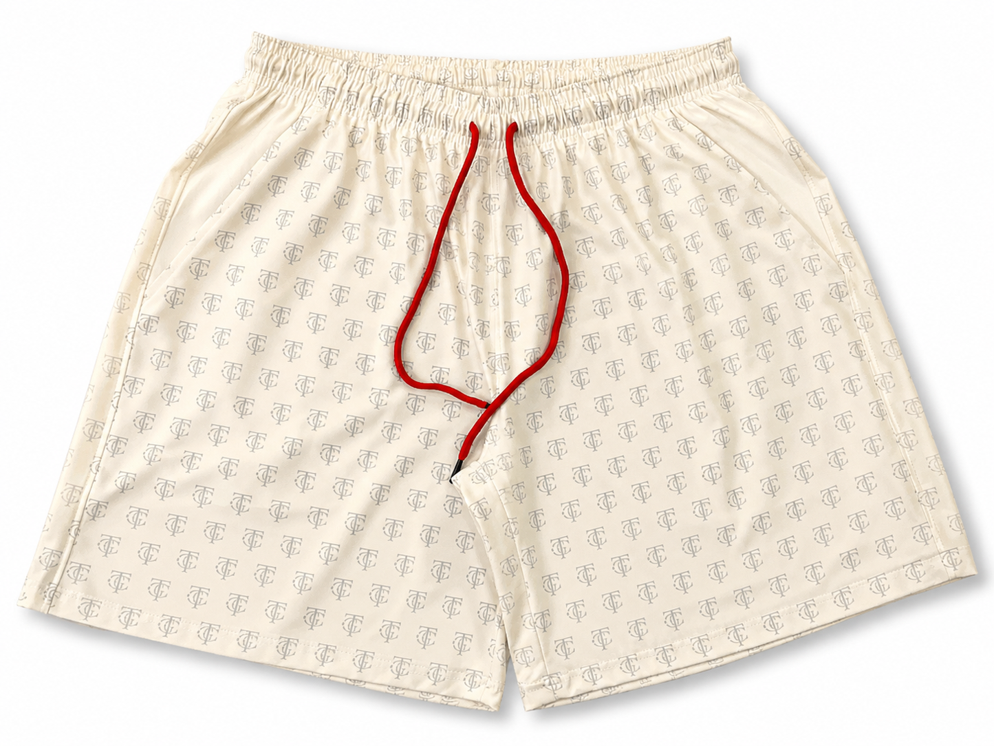 ATL Championship Performance Golf Short in cream with tonal TGC monogram print and red drawcord