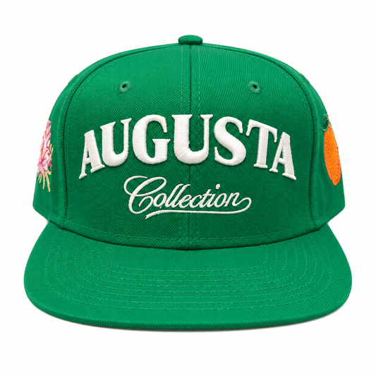 Green Augusta Collection Snapback Hat with white front embroidery by The Golf Company Ltd.