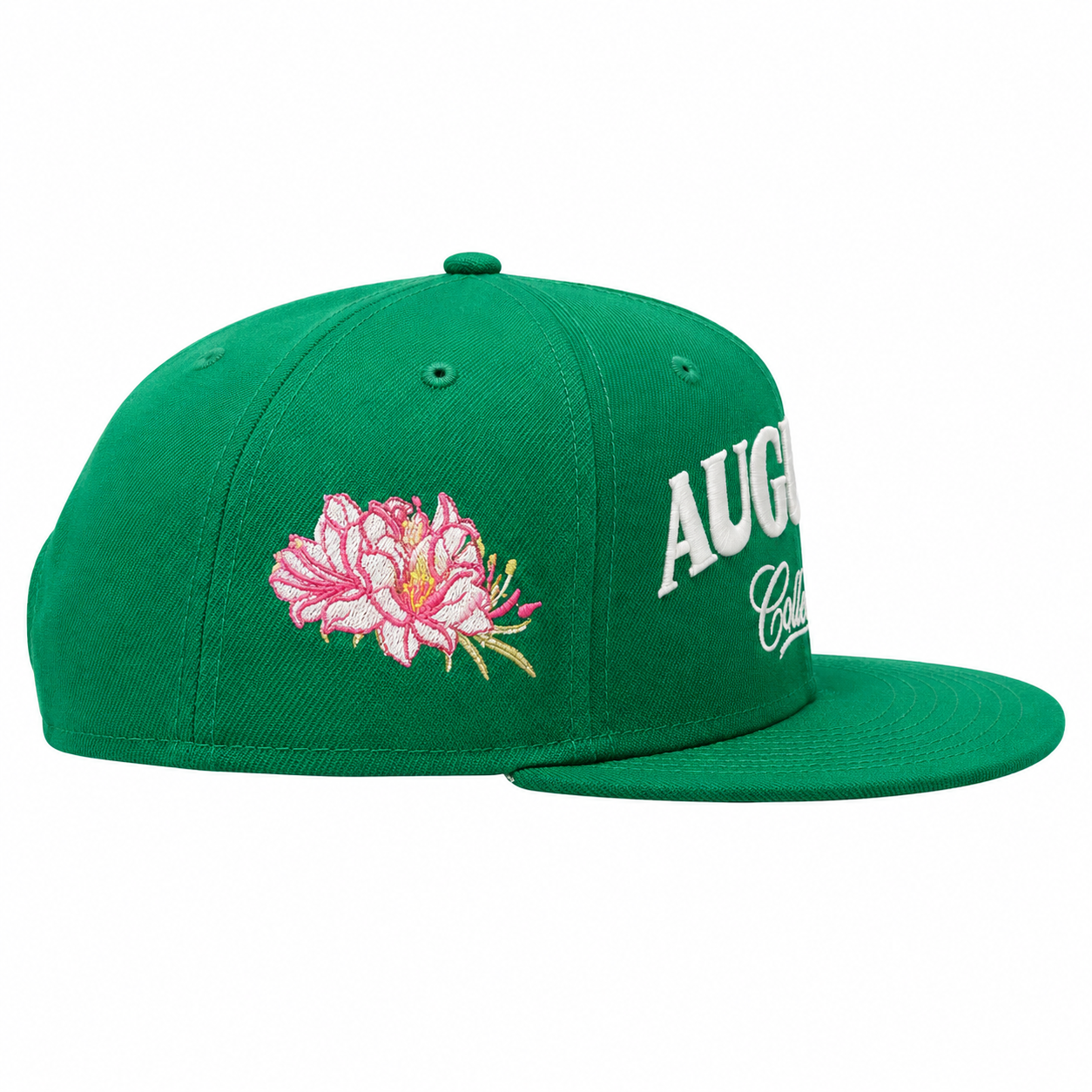 Green Augusta Collection Snapback Hat with azalea floral side embroidery.