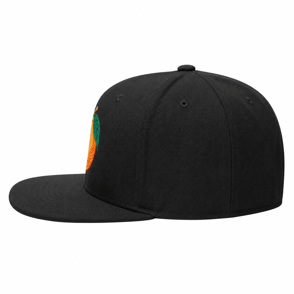 Black cap with a colorful logo on the side against a white background