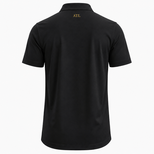 Black ATL Championship Performance Polo rear view with ATL collar detail.