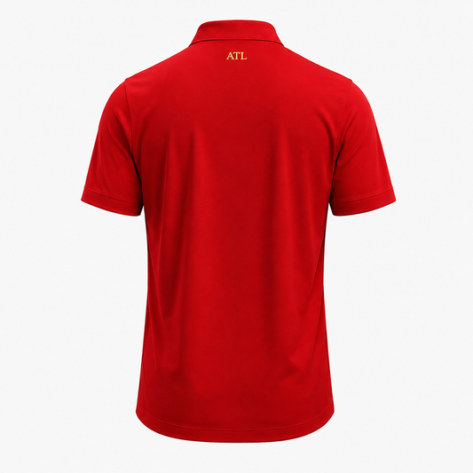 Championship Red ATL Championship Performance Polo rear view with ATL collar detail.
