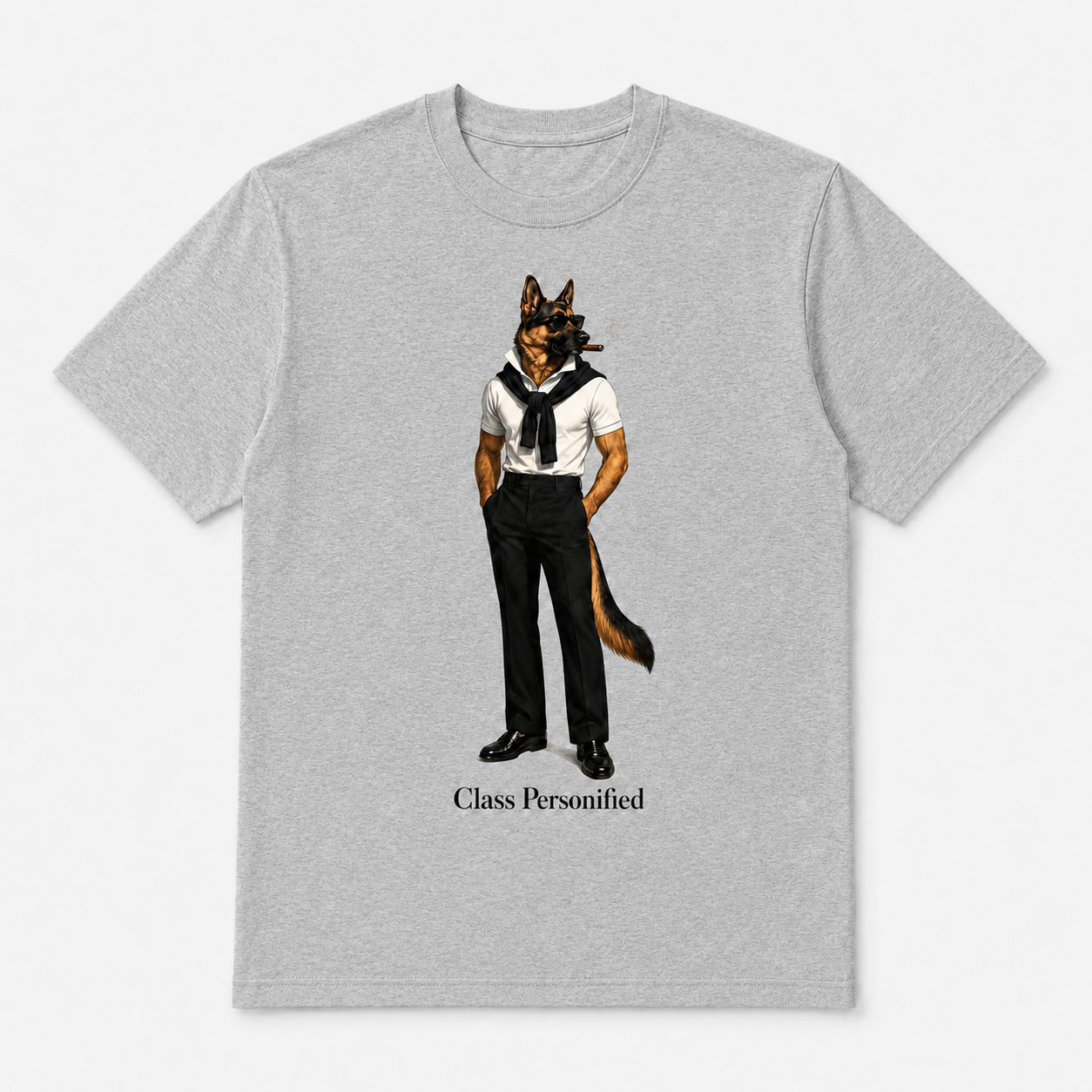 Heather grey Class Personified Hudson tee featuring Hudson character artwork and Class Personified text.