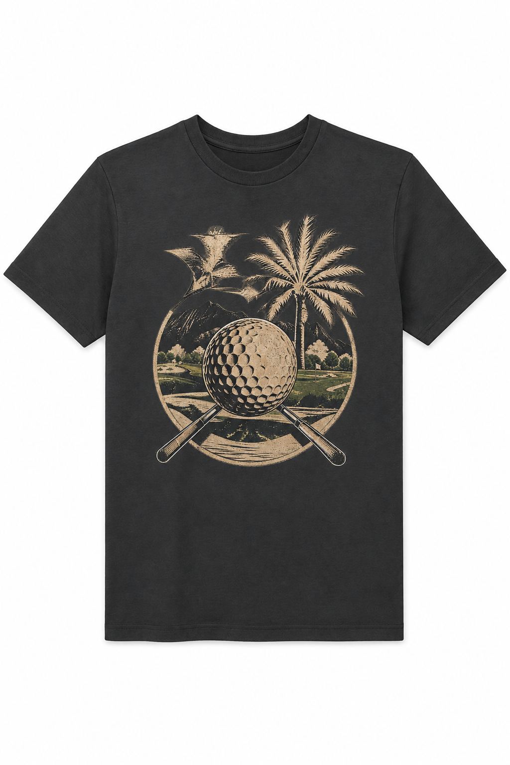Vintage Golf Ball & Crossed Clubs Tee in Stone by The Golf Company Ltd.