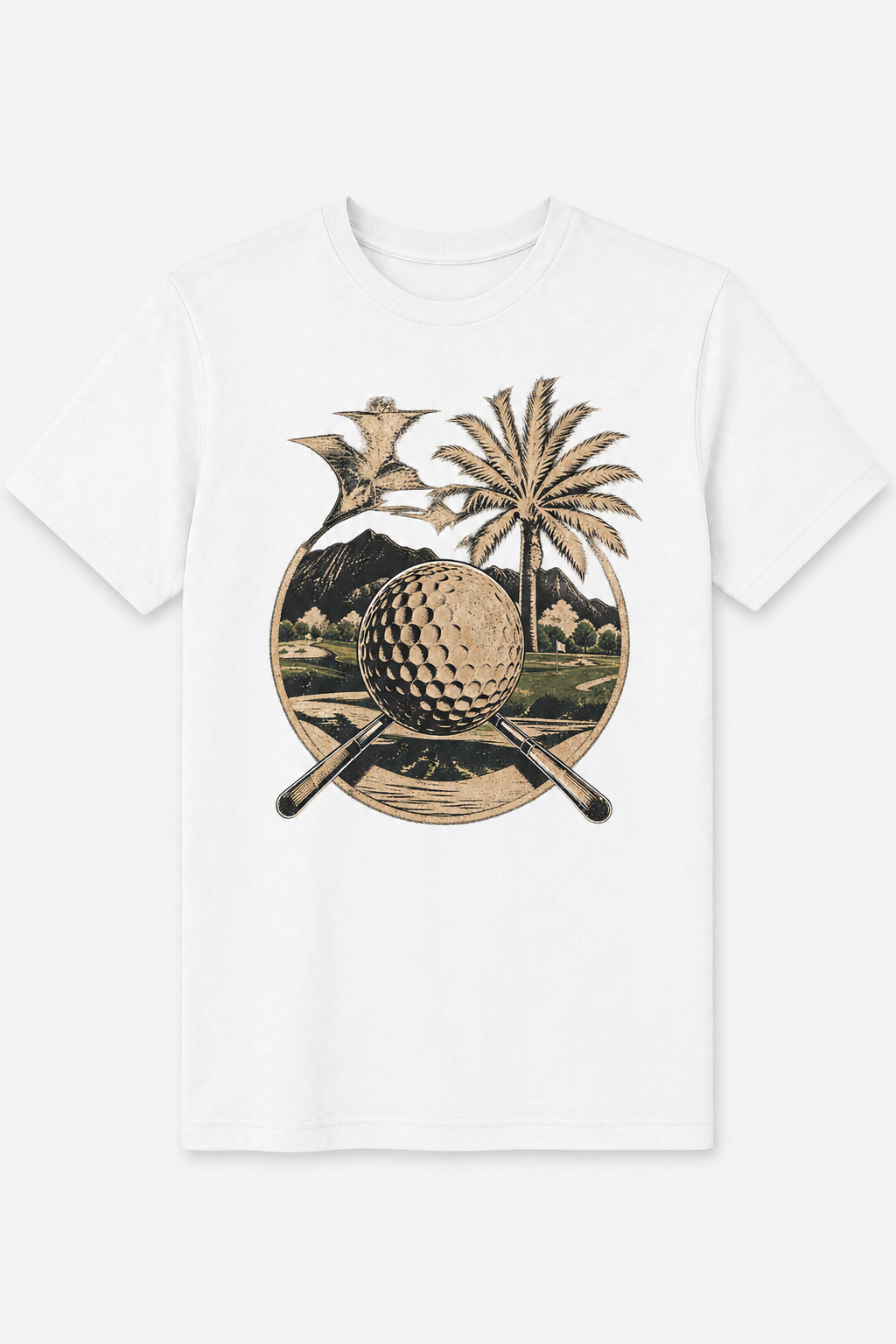 Vintage Golf Ball & Crossed Clubs Tee in White by The Golf Company Ltd.