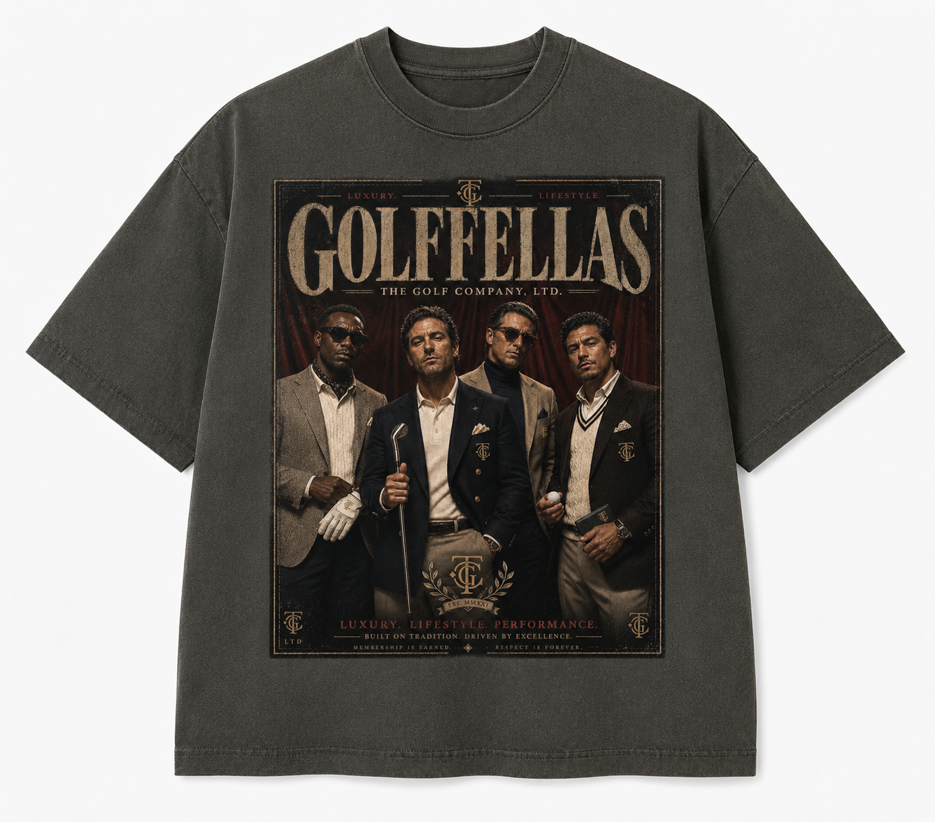 Washed Charcoal Golffellas Vintage Tee front graphic product image