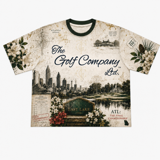 Men’s ATL East Lake Heritage All-Over Oversized Tee front view by The Golf Company Ltd.