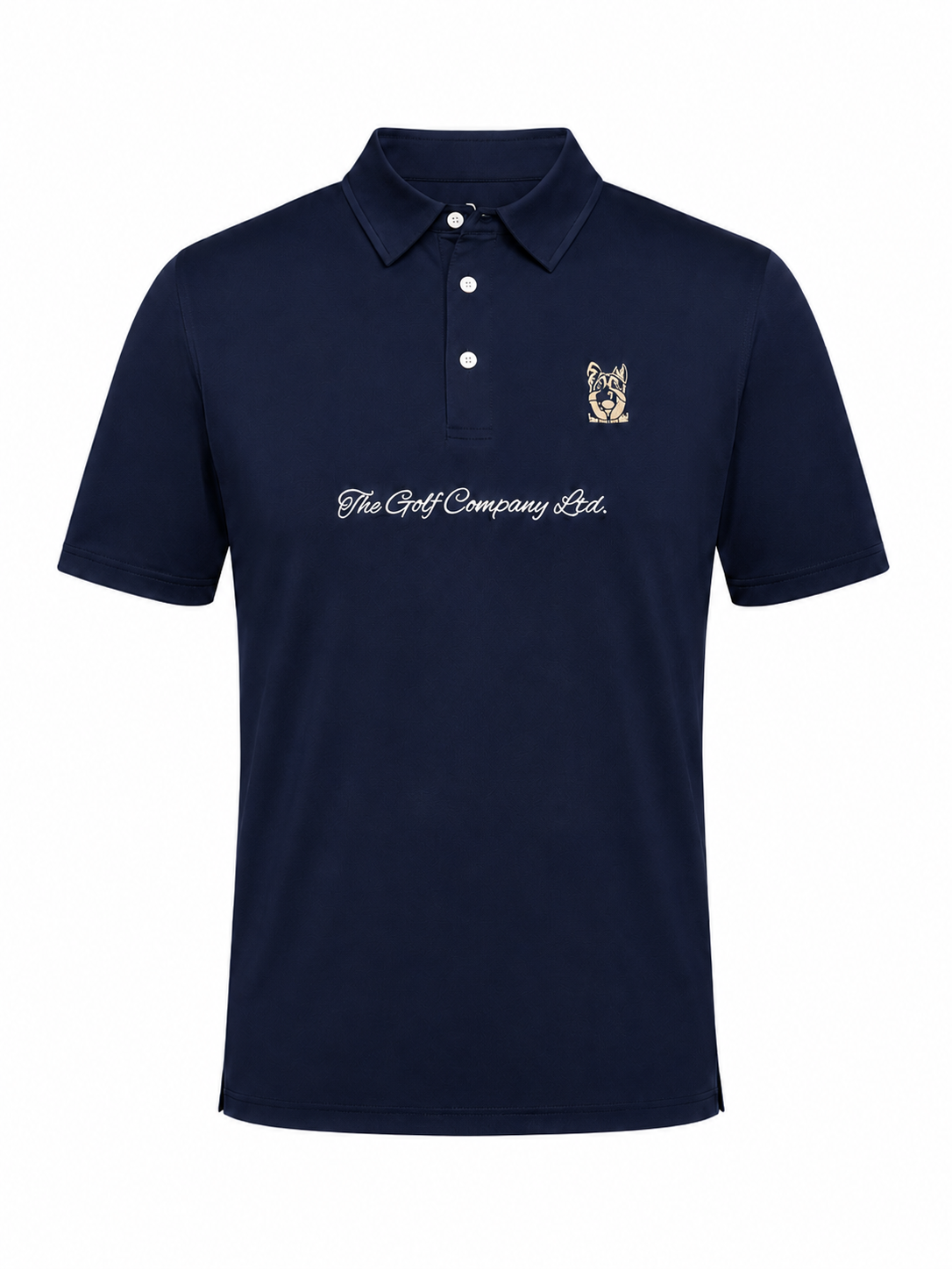 Navy Men’s Signature Performance Golf Shirt with white script logo and Hudson chest detail.