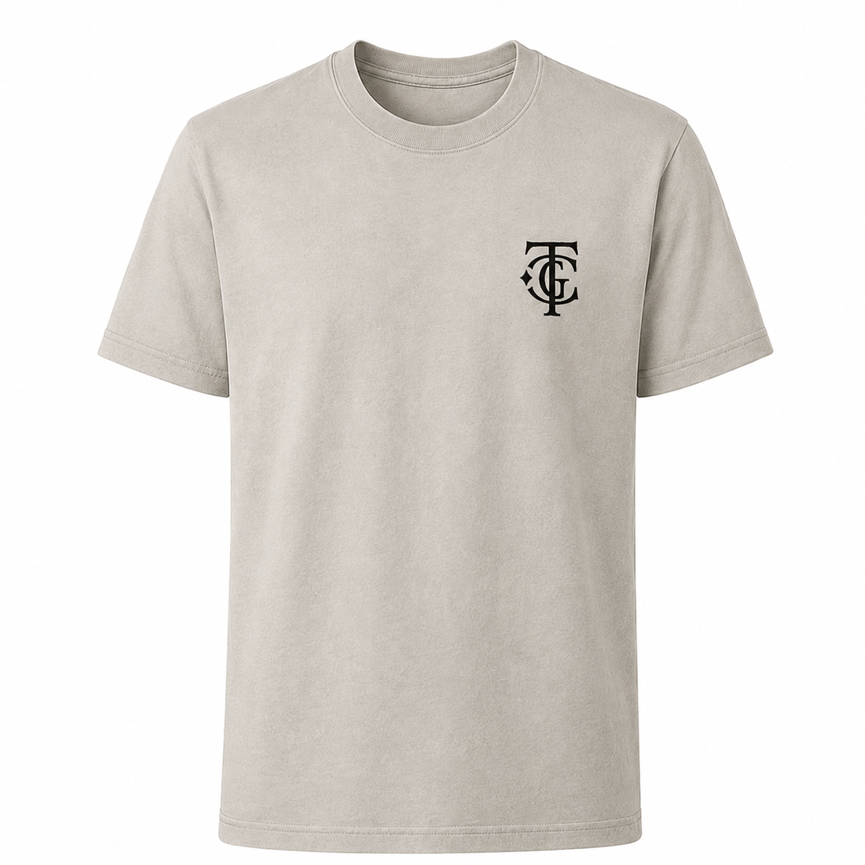 Stone TGC Essentials Embroidered Monogram Tee with black TGC chest logo.