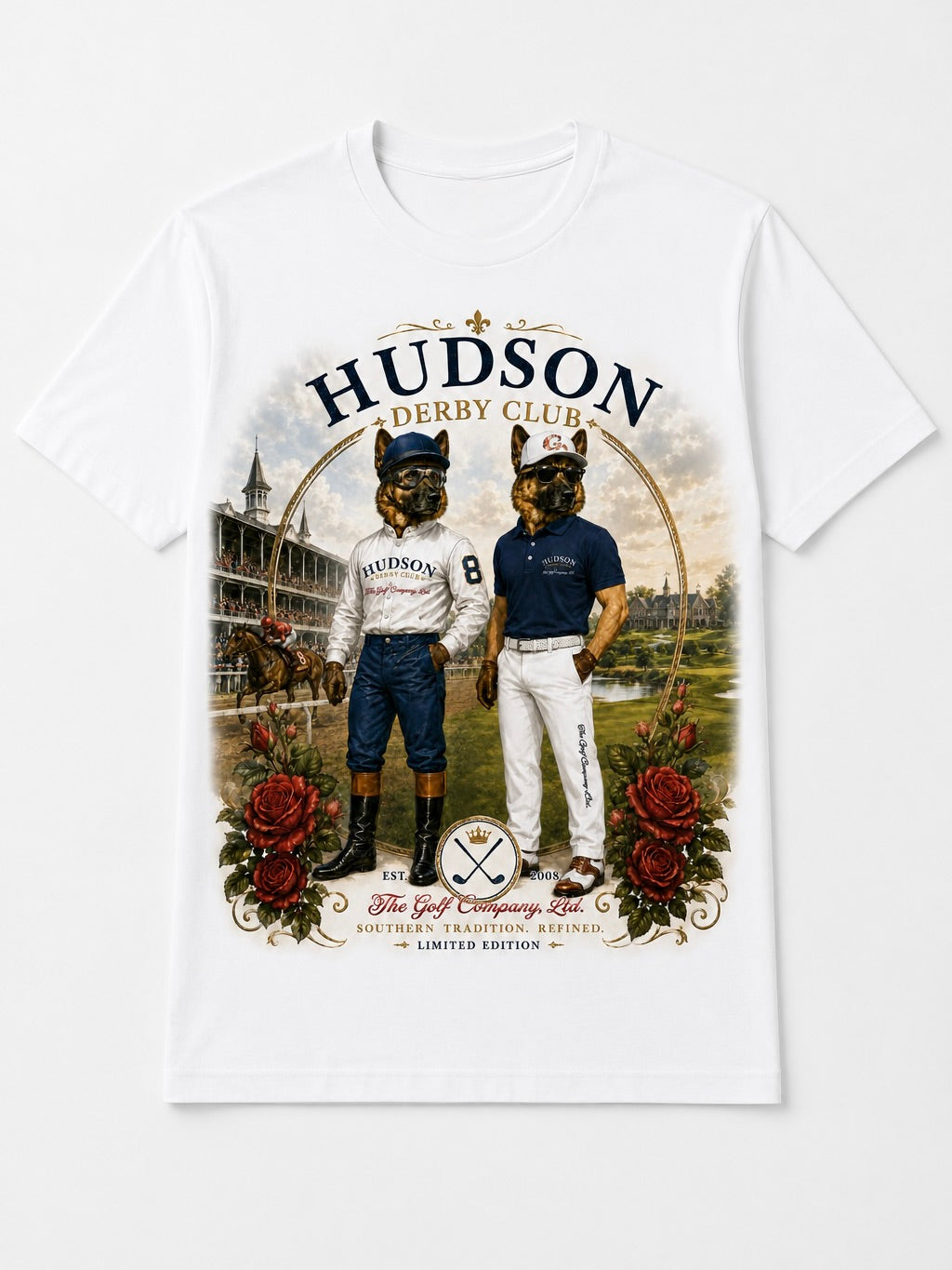 Hudson Derby Club limited-edition graphic tee in white by The Golf Company Ltd.