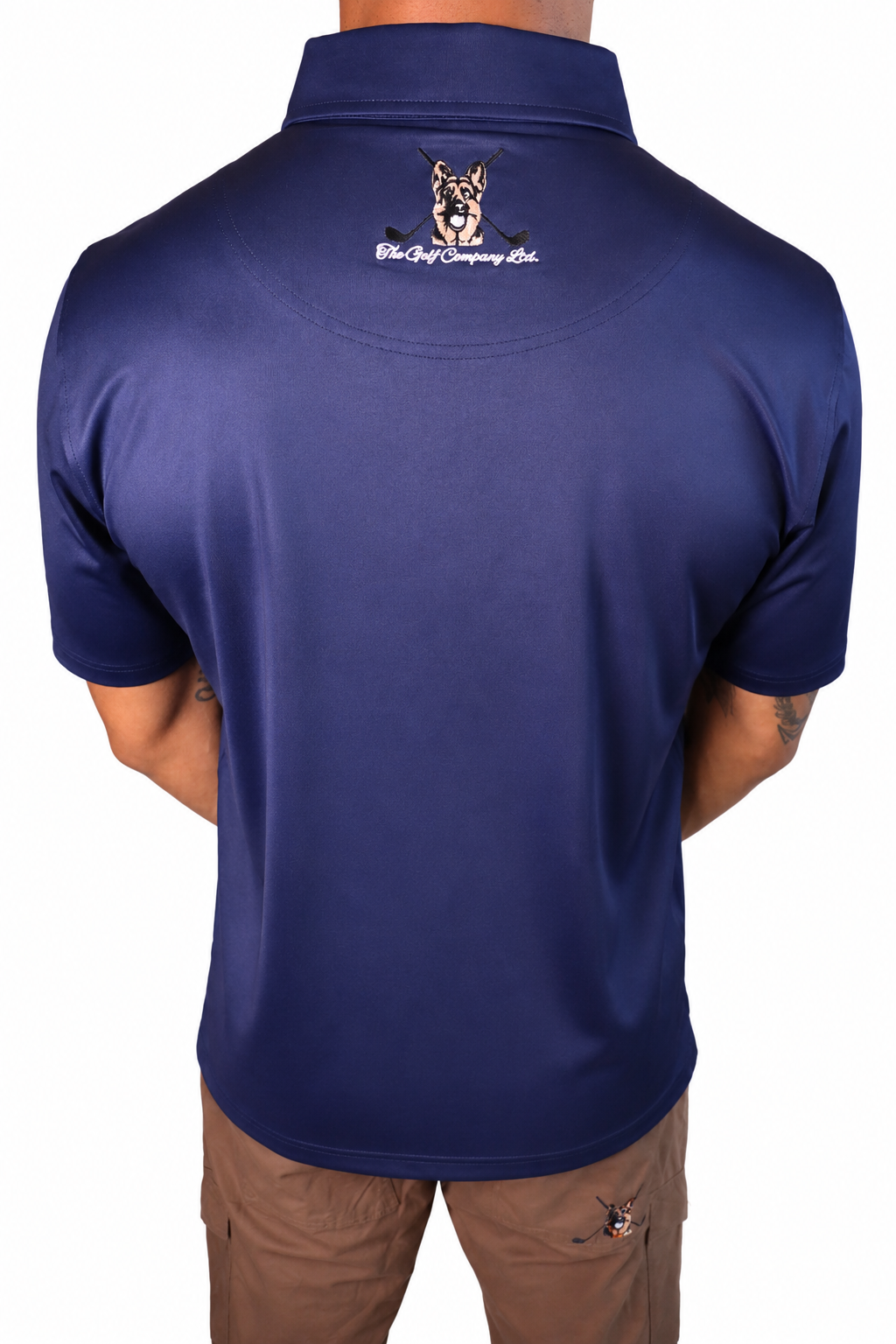 Navy G Series Performance Golf Shirt rear view showing back collar logo